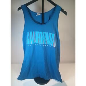 Vintage California Newport Beach Graphic Fruit of Loom Tank shirt Mens LRG Blue